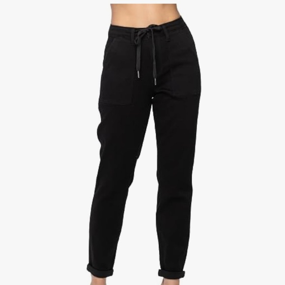 Judy Blue High Waist Jet Black Double Roll Cuff Jogger Jeans 7/28 - Picture 1 of 11